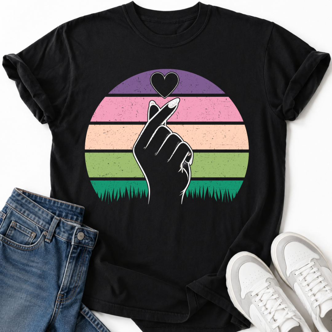 SUNSET FINGER HEART T-SHIRT