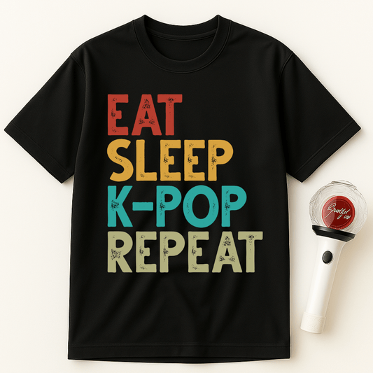EAT SLEEP K-POP REPEAT RETRO UNISEX T-SHIRT