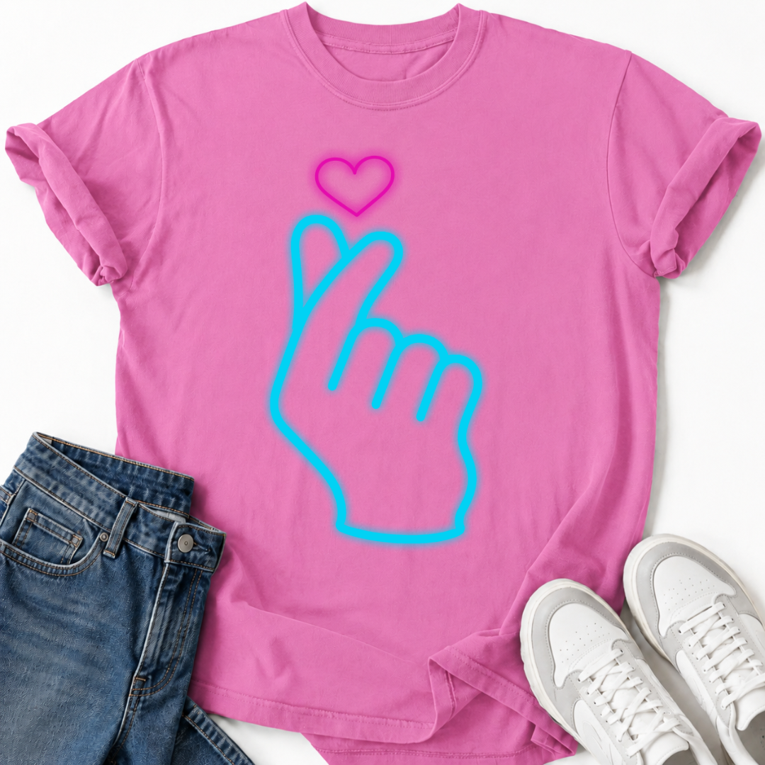 BLUE GLOWING HAND HEART T-SHIRT