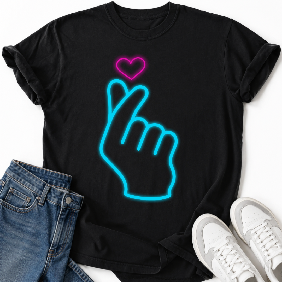 BLUE GLOWING HAND HEART T-SHIRT