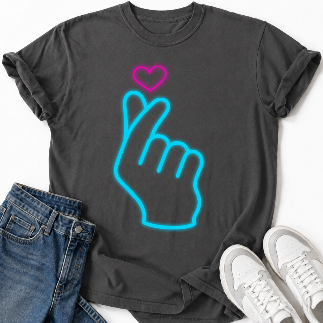 BLUE GLOWING HAND HEART T-SHIRT