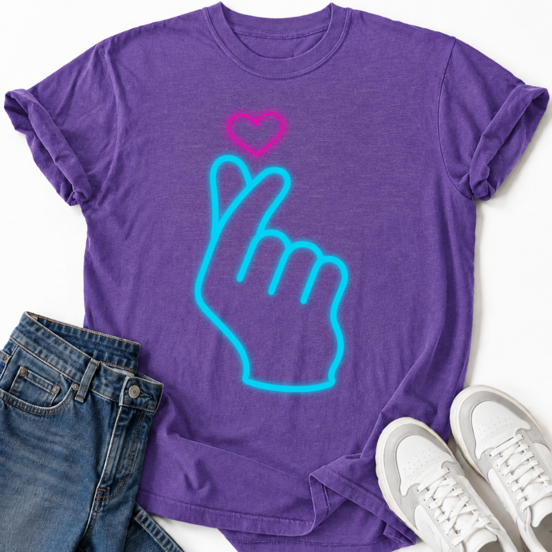 BLUE GLOWING HAND HEART T-SHIRT