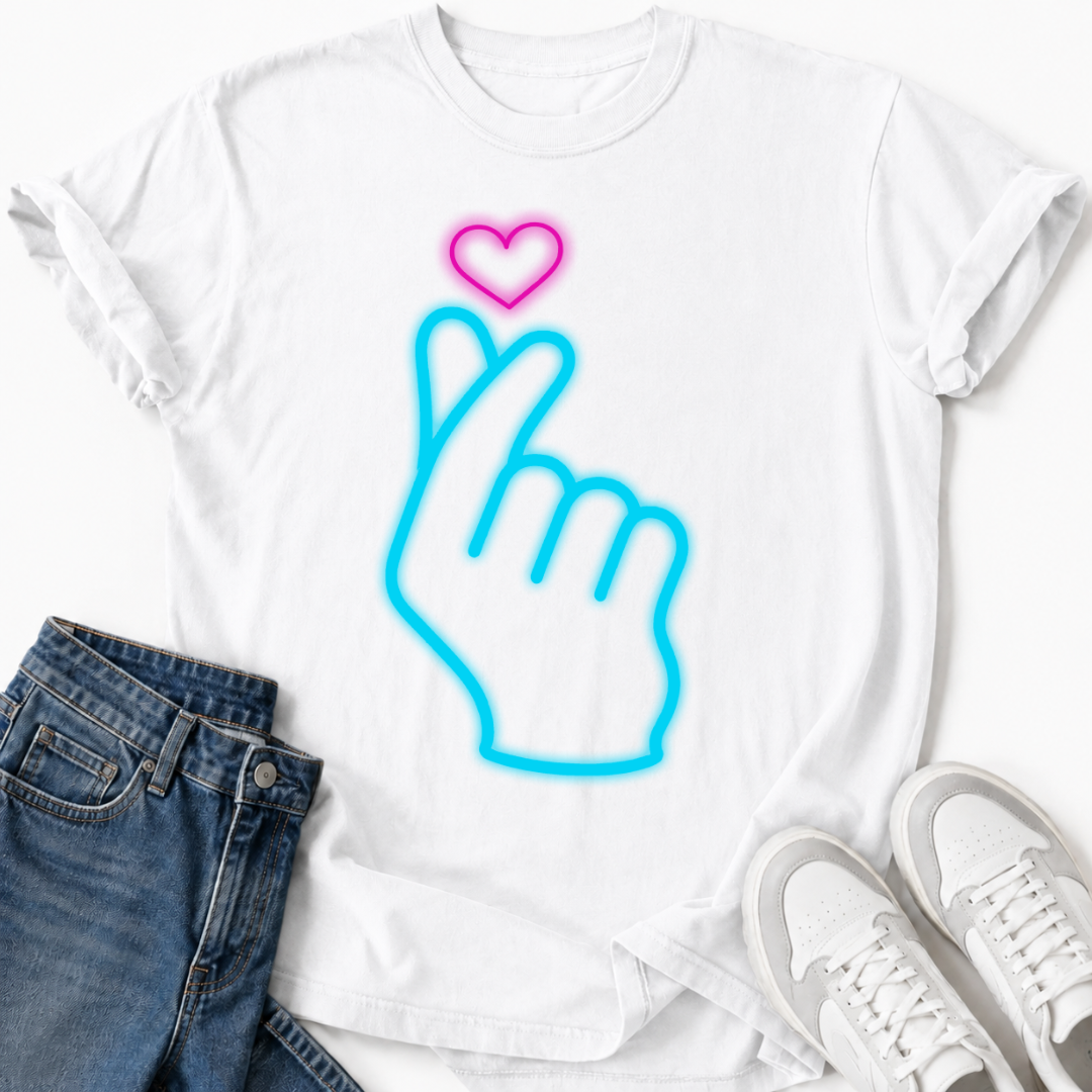 BLUE GLOWING HAND HEART T-SHIRT