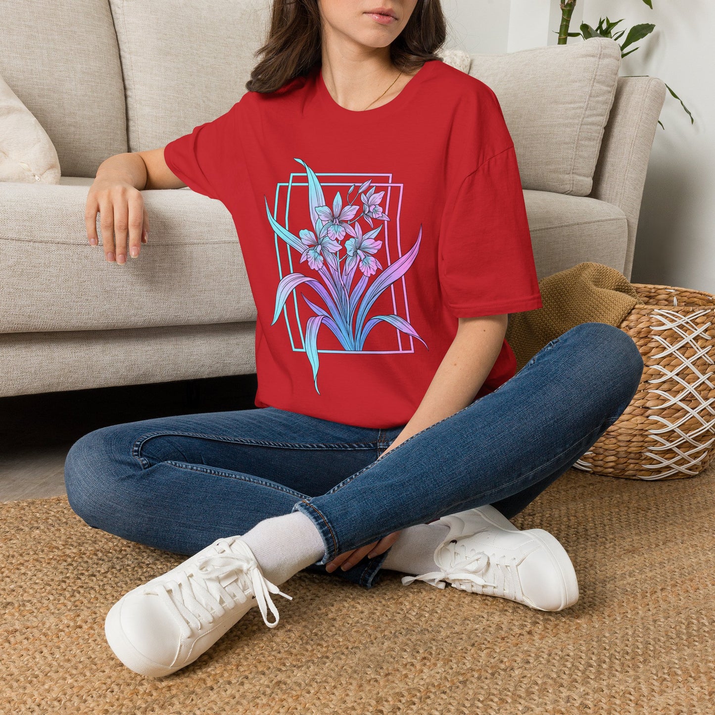 Floral Pastel Iris Tee — Botanical Purple & Teal Graphic T-Shirt