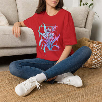 Floral Pastel Iris Tee — Botanical Purple & Teal Graphic T-Shirt