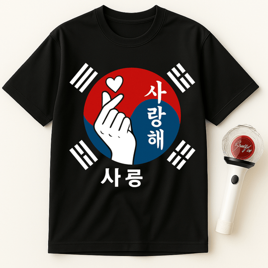 KOREAN FLAG FINGER HEART 사랑해 UNISEX T-SHIRT