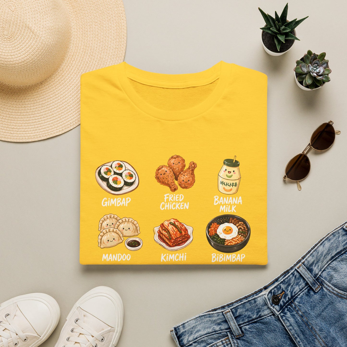 Korean Food Icons T-Shirt — Gimbap, Kimchi, Bibimbap & More Foodie Tee