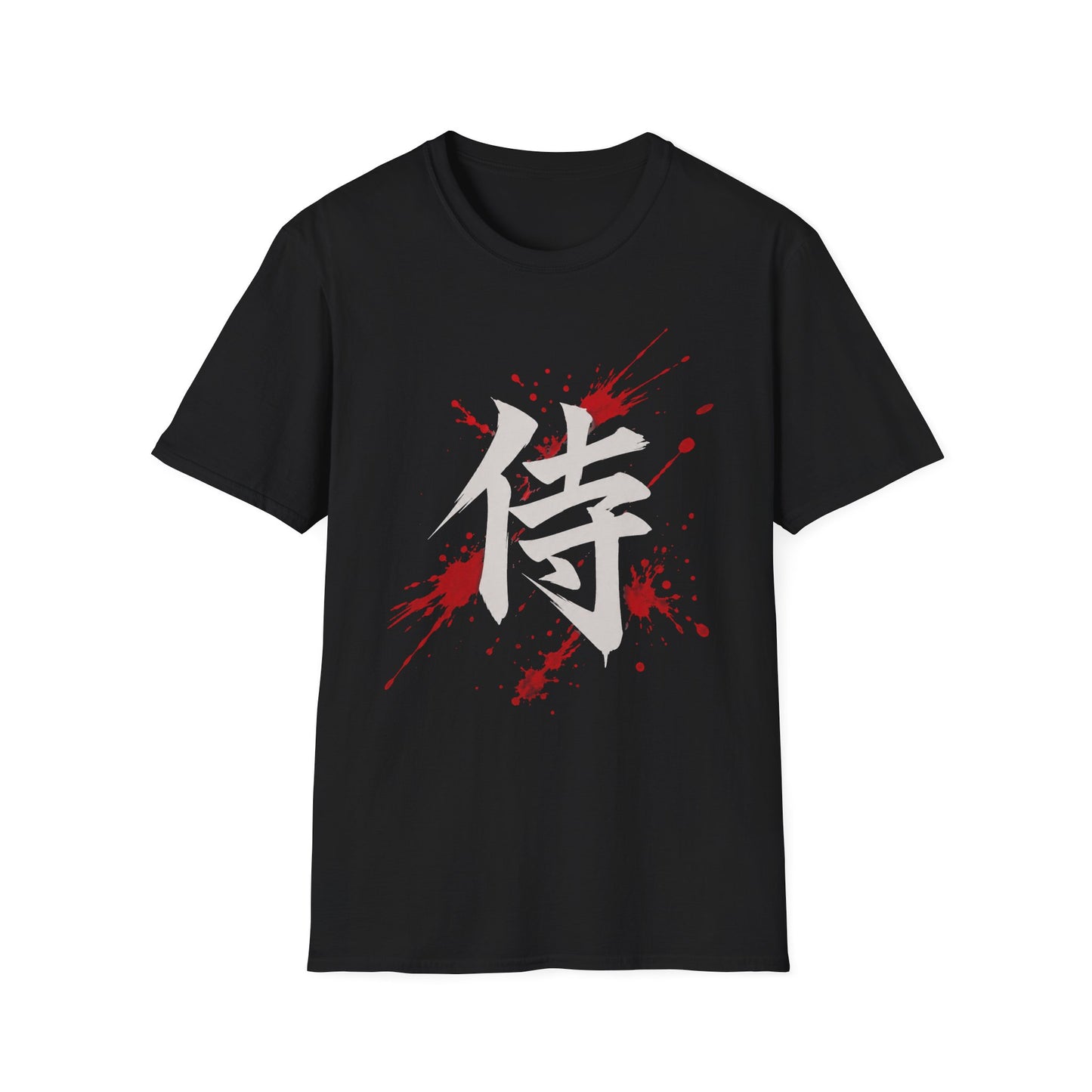 Samurai Kanji T‑Shirt — Bold White Character with Red Blood Splatter Graphic