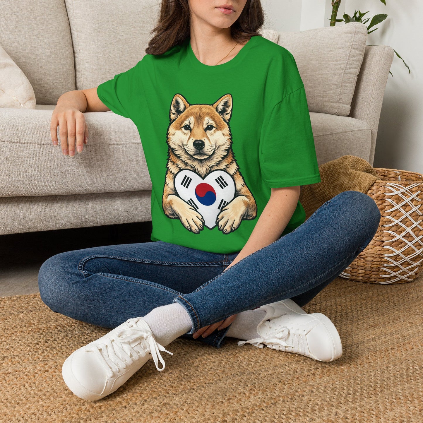 Shiba Inu Heart Tee — Cute Dog Holding South Korean Flag Graphic T-Shirt