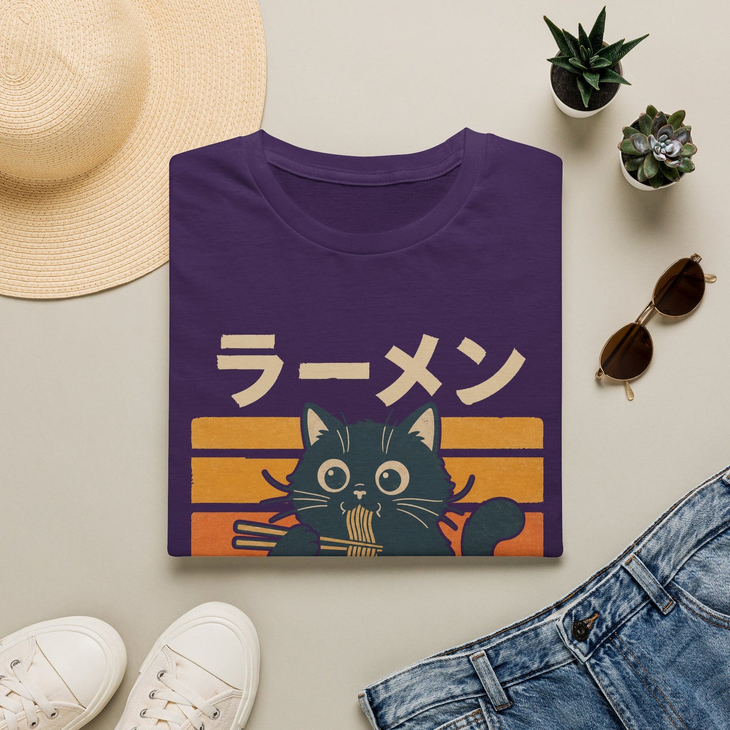 Ramen Cat T‑Shirt — Cute Japanese Neko Eating Ramen Graphic Tee