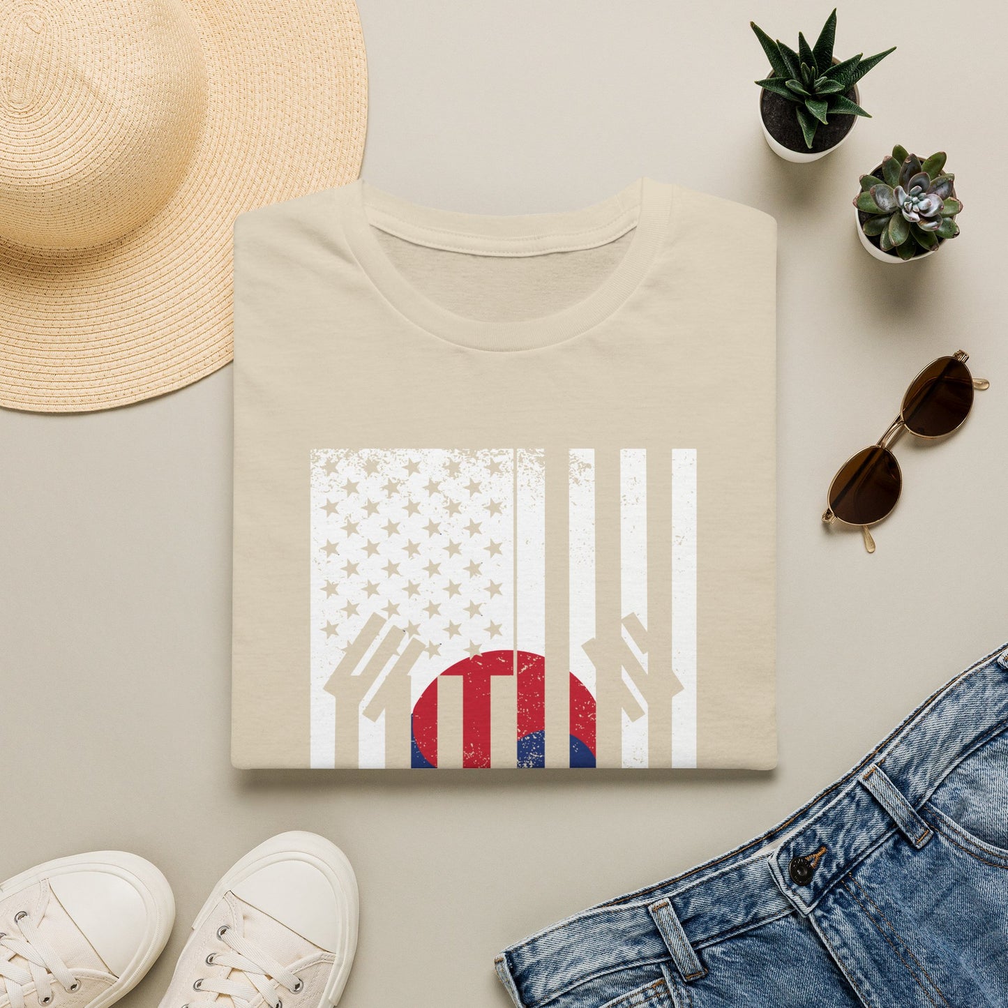 Korean Flag USA Mashup T-Shirt — Taegeuk Stripes Graphic Tee
