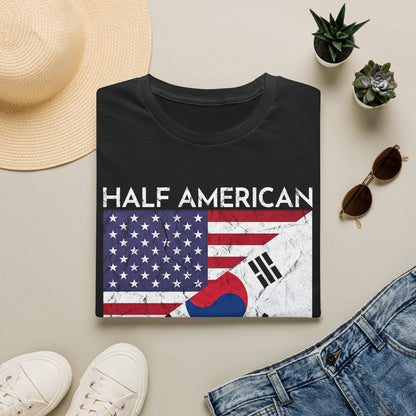 Half American Half Korean T‑Shirt — 'Half American, Half Korean, All Awesome' Patriotic Tee