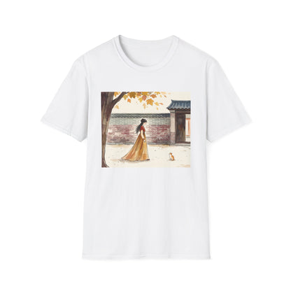 Autumn Stroll Tee — Woman in Traditional Dress Illustration