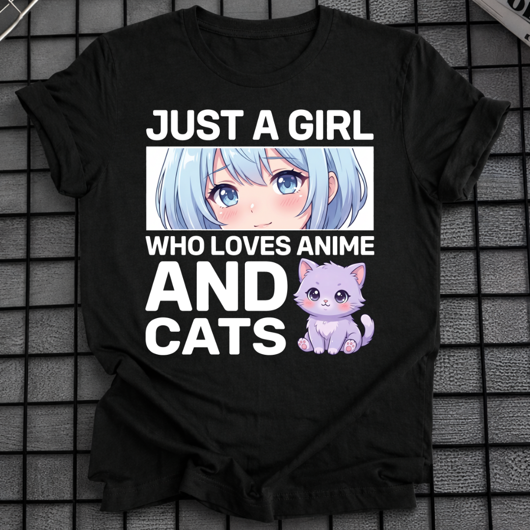 EIN MÄDCHEN, DAS ANIME UND KATZEN LIEBT T-SHIRT