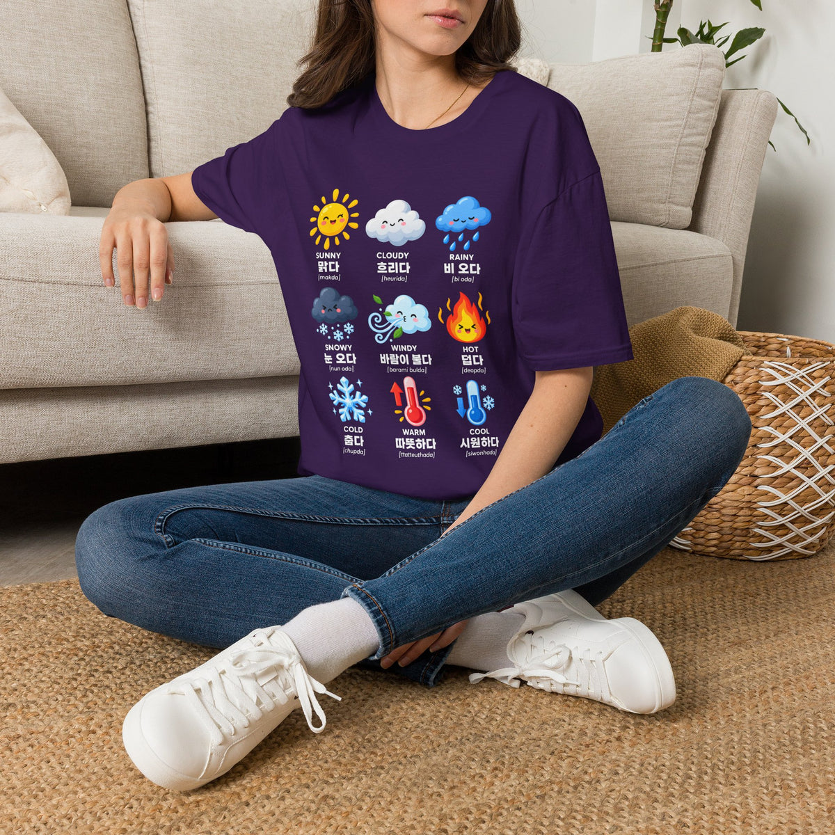 Weather Emoji Chart T-Shirt — Sunny Cloudy Rainy Korean Weather Icons