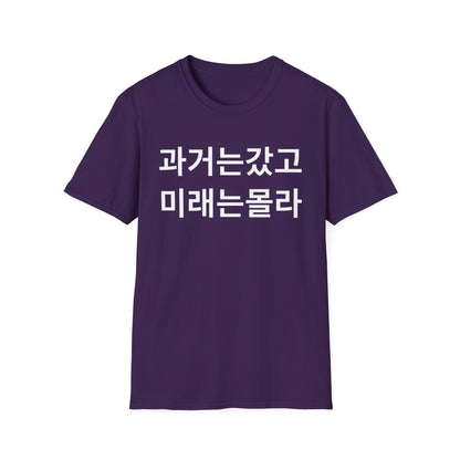 Korean Phrase T-Shirt — '과거는갔고 미래는몰라' Minimalist Typography Tee