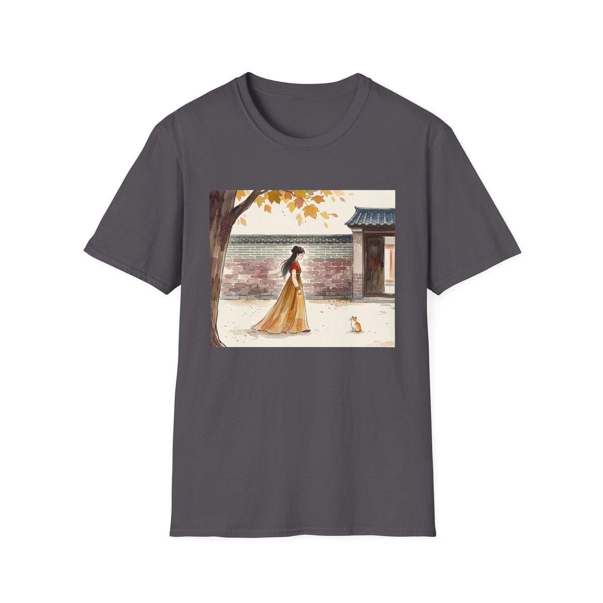 Autumn Stroll Tee — Woman in Traditional Dress Illustration