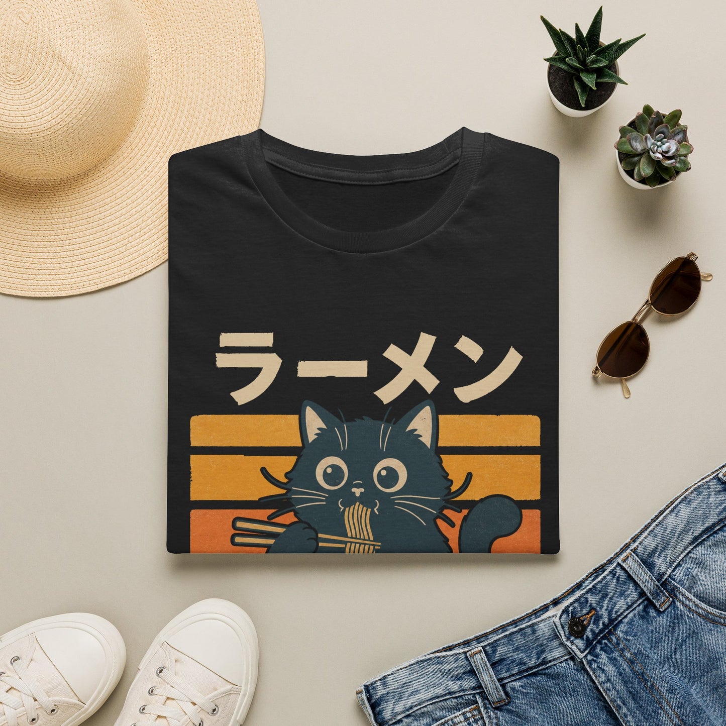 Ramen Cat T‑Shirt — Cute Japanese Neko Eating Ramen Graphic Tee