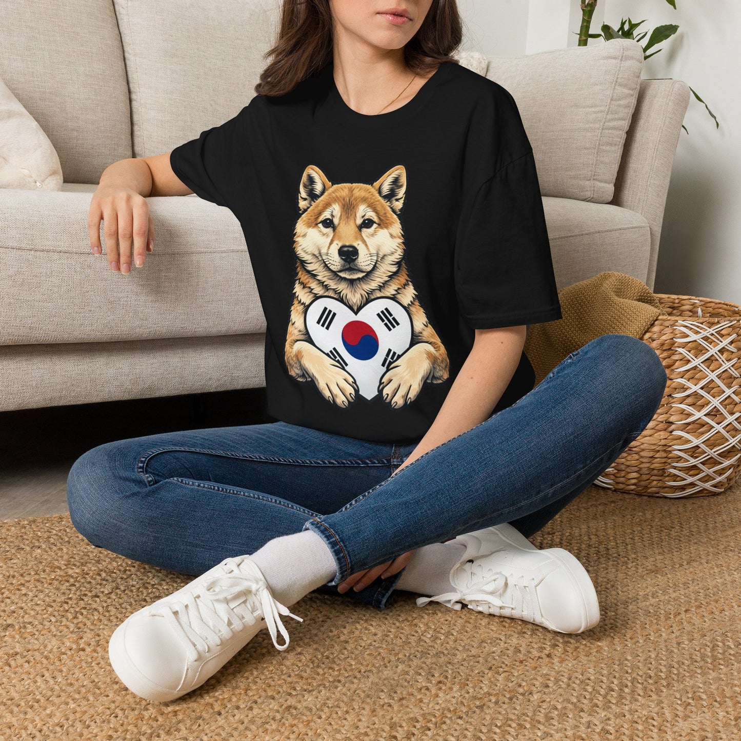 Shiba Inu Heart Tee — Cute Dog Holding South Korean Flag Graphic T-Shirt