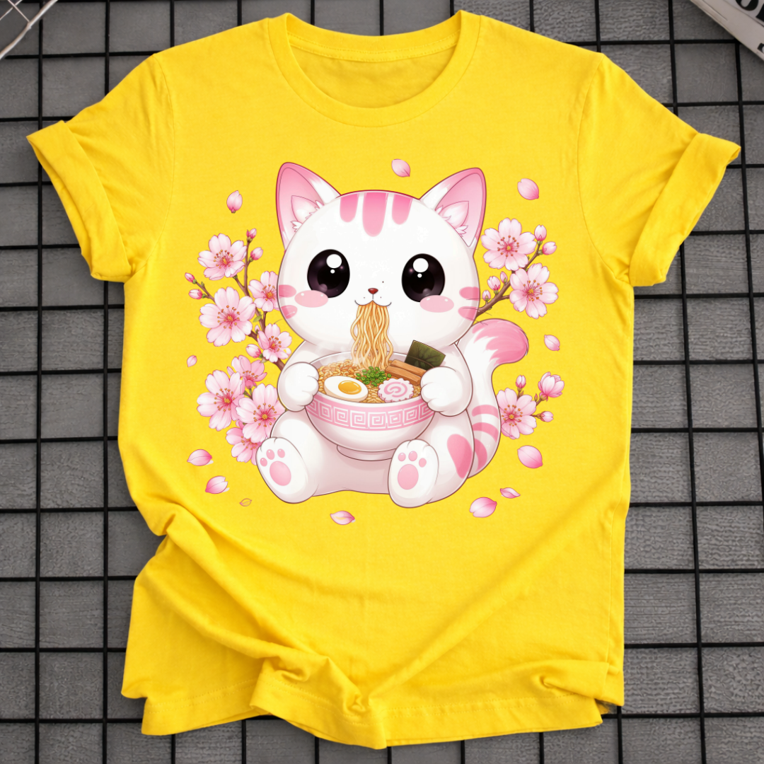 KIRSCHBLÜTEN KATZEN RAMEN T-SHIRT