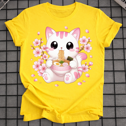 CHERRY BLOSSOM CAT RAMEN T-SHIRT