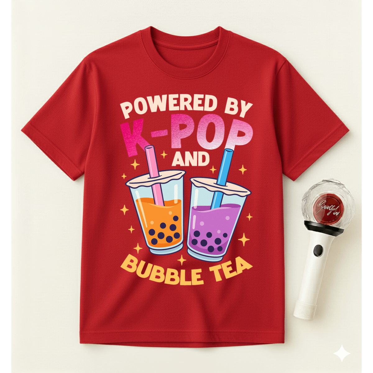 POWERED BY K-POP AND BUBBLE TEA T-SHIRT