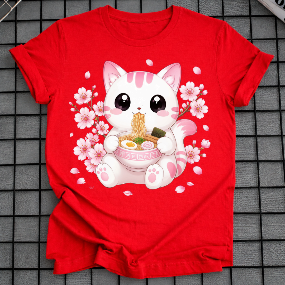 KIRSCHBLÜTEN KATZEN RAMEN T-SHIRT