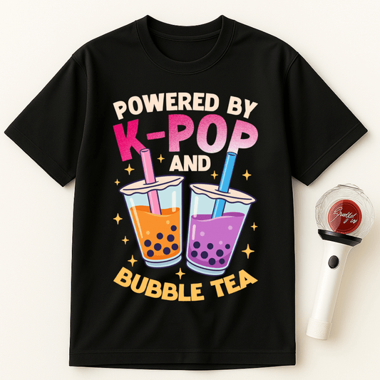 POWERED BY K-POP AND BUBBLE TEA UNISEX T-SHIRT