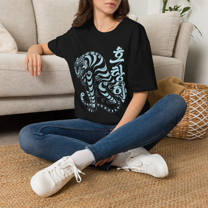 Korean Tiger Graphic T‑Shirt — Stylized Blue Tiger with Hangul Accent
