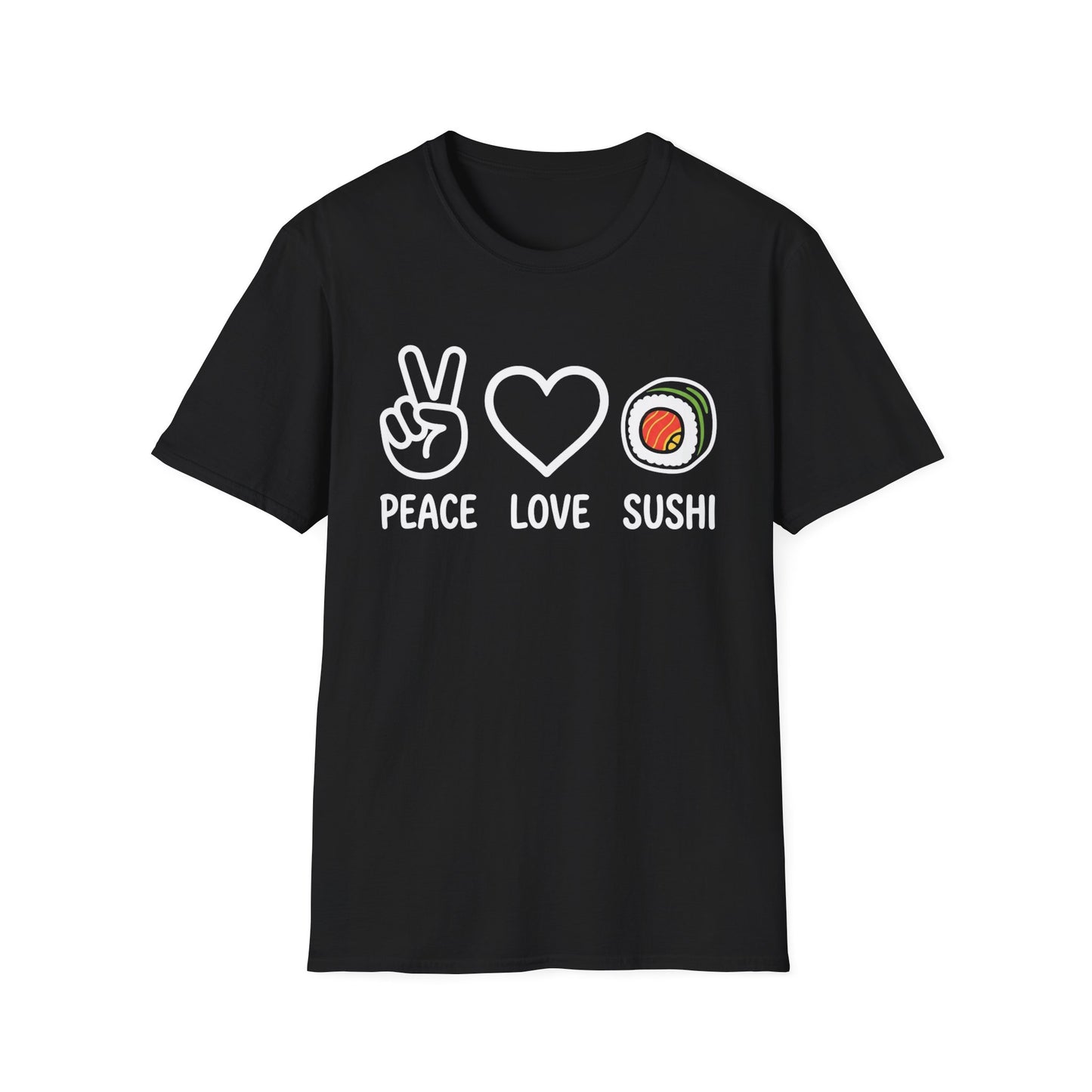 Peace Love Sushi T-Shirt — Cute Sushi Graphic Tee for Foodies