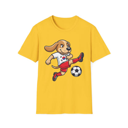 Kids’ Soccer Dog T-Shirt — Cute Cartoon Puppy Kicking Ball (Korean Flag Jersey)