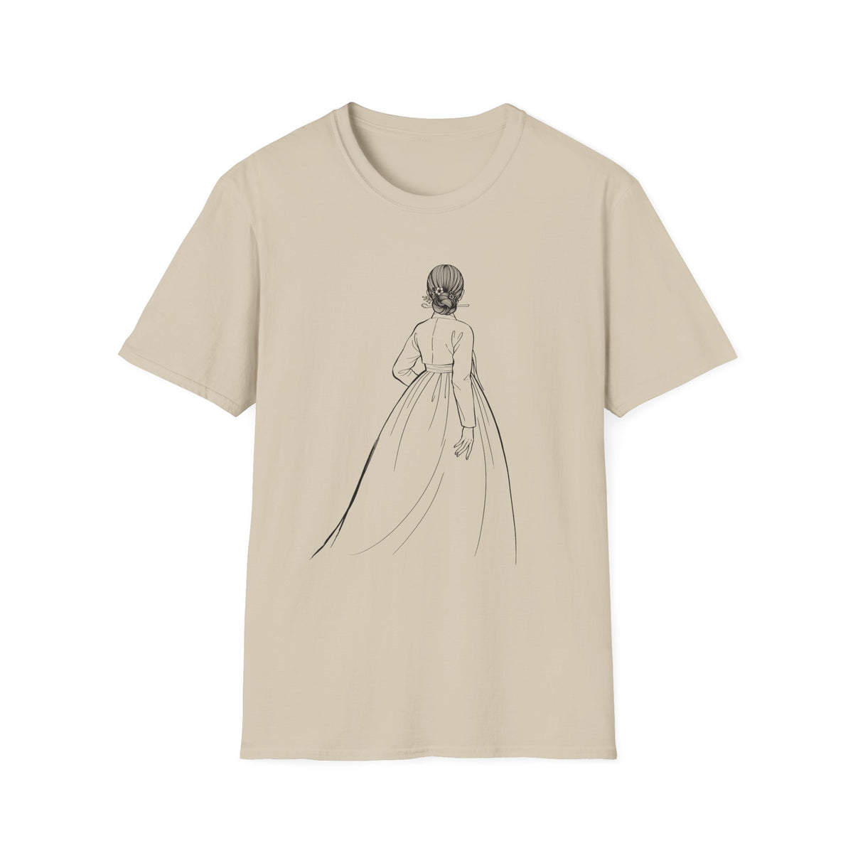 Sketch Back View Woman Tee — Minimalist Line Art T-Shirt