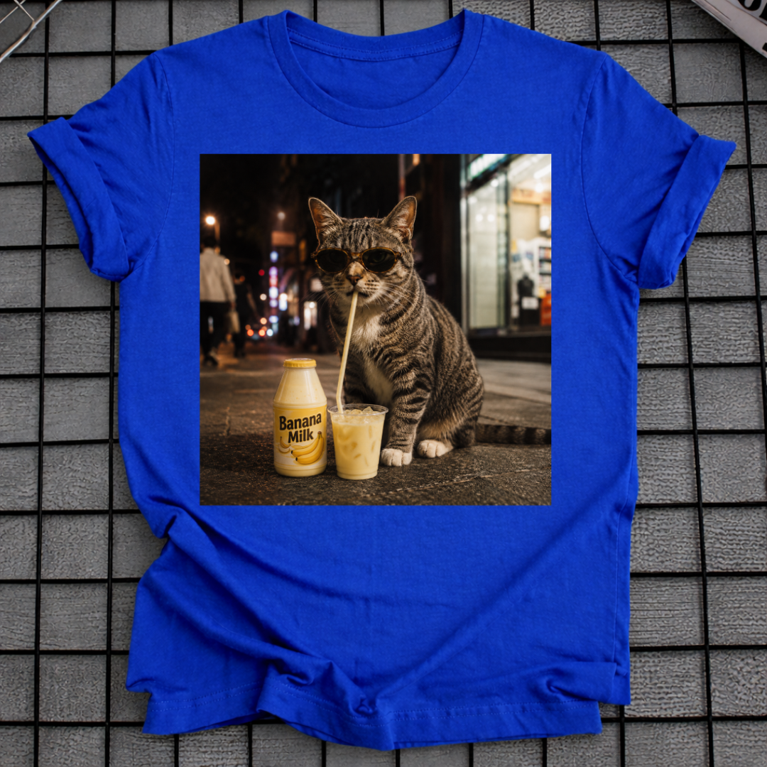 CAT DRINKING BANANA MILK T-SHIRT