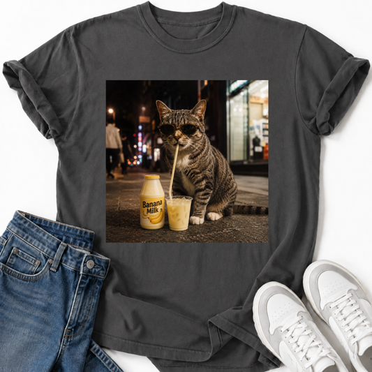 CAT DRINKING BANANA MILK T-SHIRT