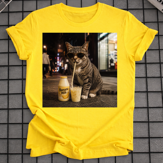 CAT DRINKING BANANA MILK T-SHIRT