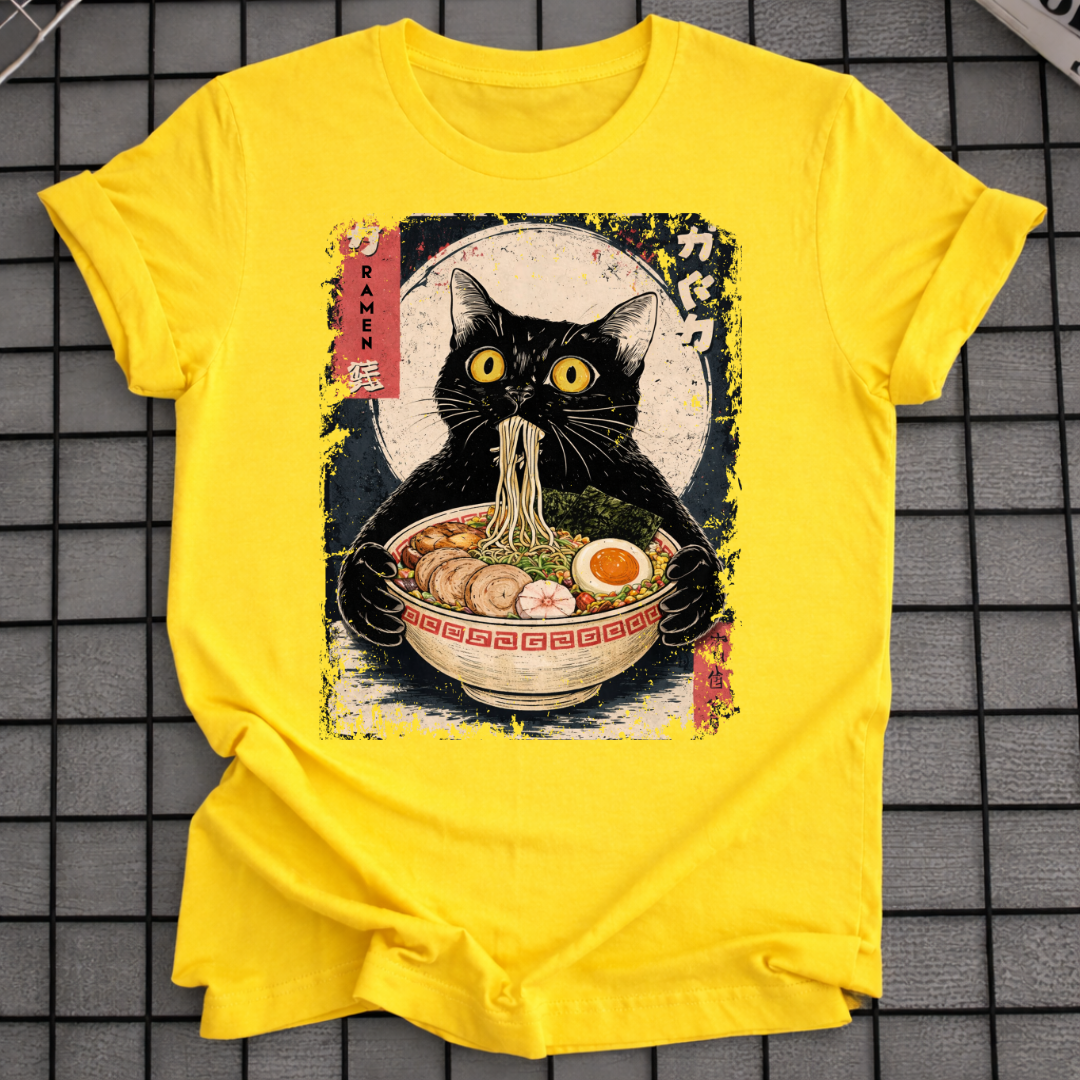 SCHWARZE KATZE NUDEL-T-SHIRT