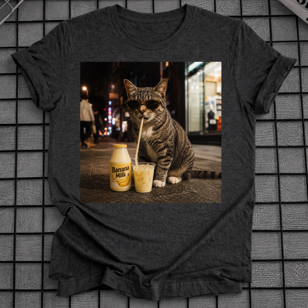 CAT DRINKING BANANA MILK T-SHIRT