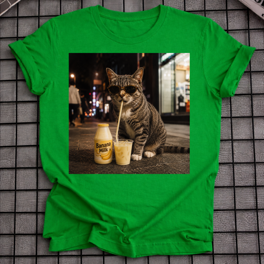 CAT DRINKING BANANA MILK T-SHIRT