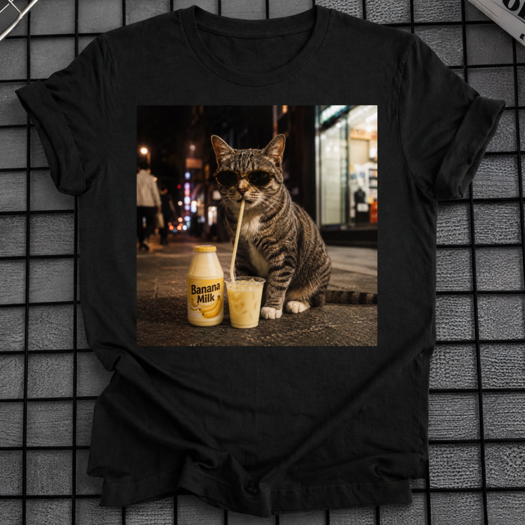 CAT DRINKING BANANA MILK T-SHIRT