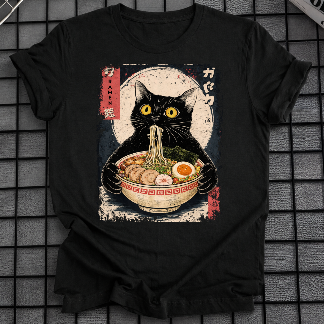 SCHWARZE KATZE NUDEL-T-SHIRT