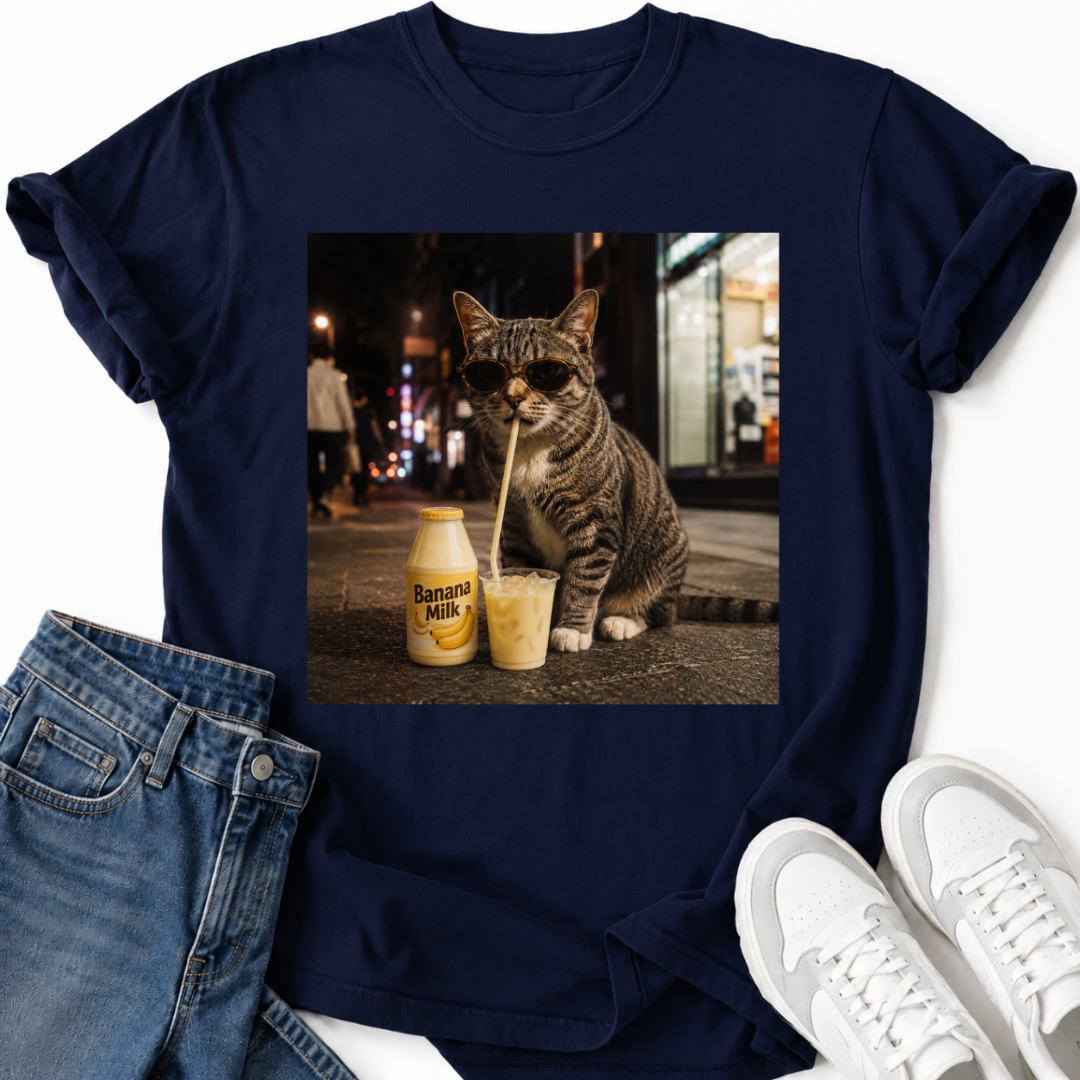 CAT DRINKING BANANA MILK T-SHIRT