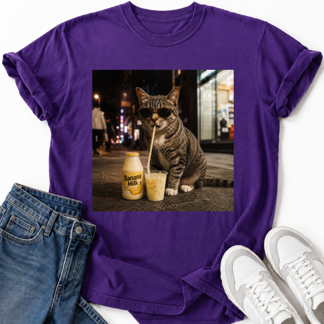 CAT DRINKING BANANA MILK T-SHIRT