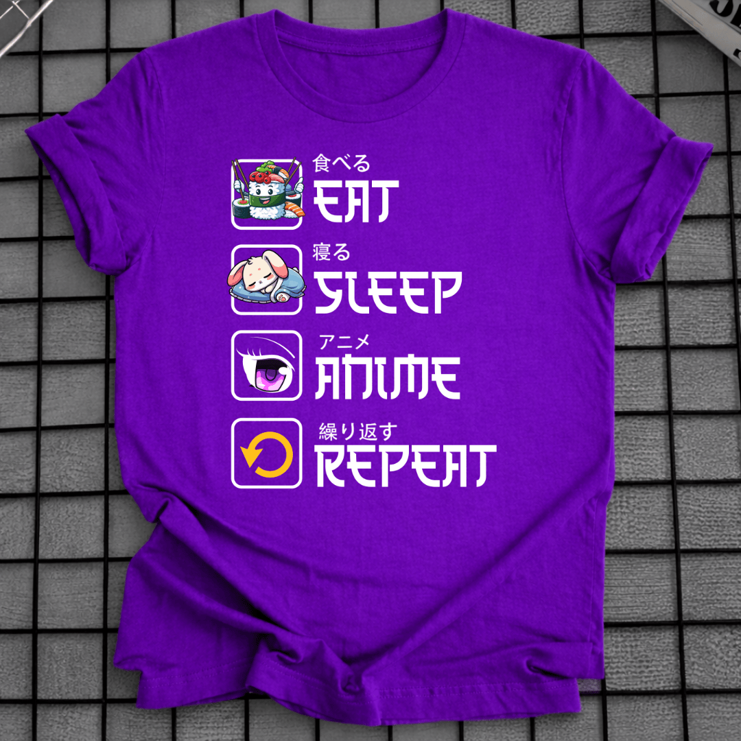 EAT SLEEP ANIME REPEAT T-SHIRT