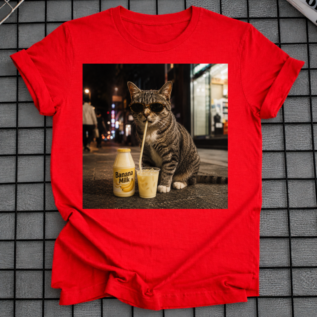 CAT DRINKING BANANA MILK T-SHIRT
