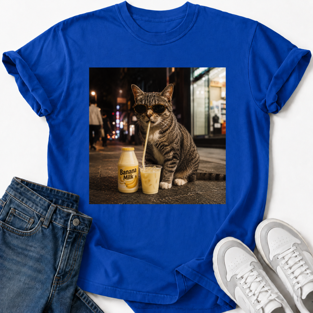 CAT DRINKING BANANA MILK T-SHIRT