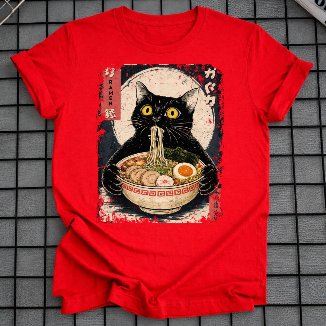 SCHWARZE KATZE NUDEL-T-SHIRT