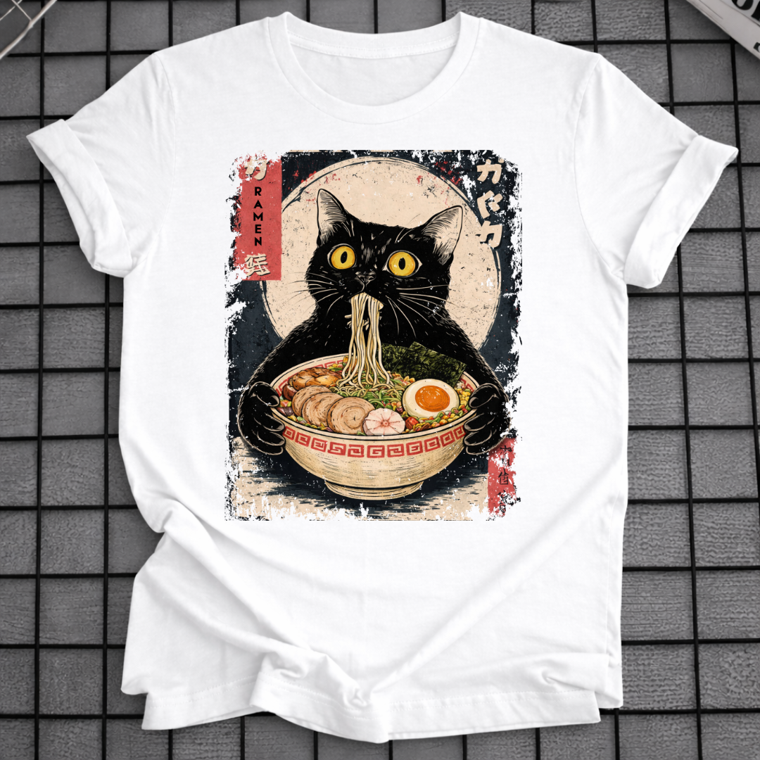SCHWARZE KATZE NUDEL-T-SHIRT