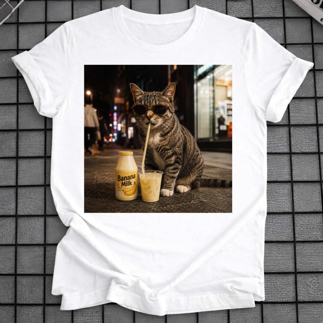CAT DRINKING BANANA MILK T-SHIRT