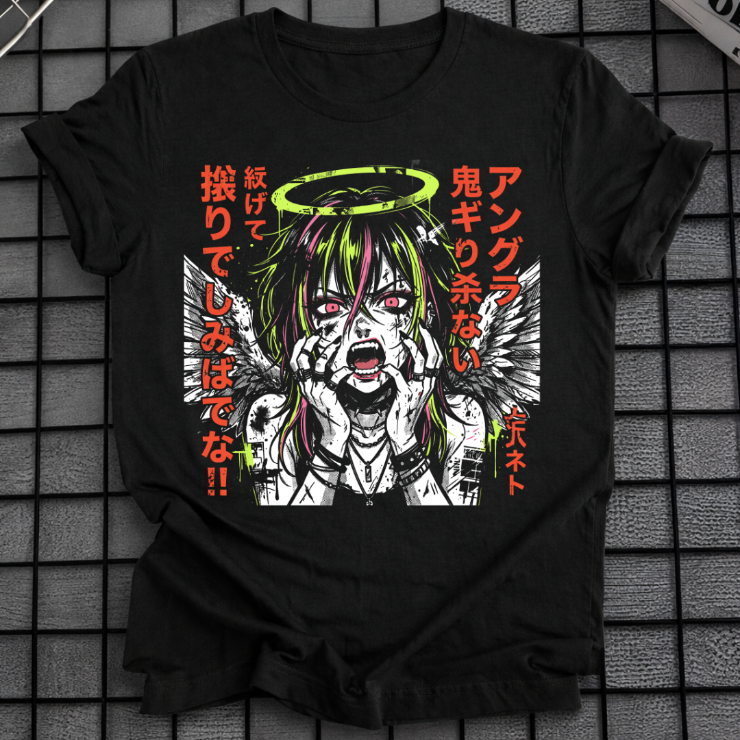 T-SHIRT DUNKLER ANIME-ENGEL