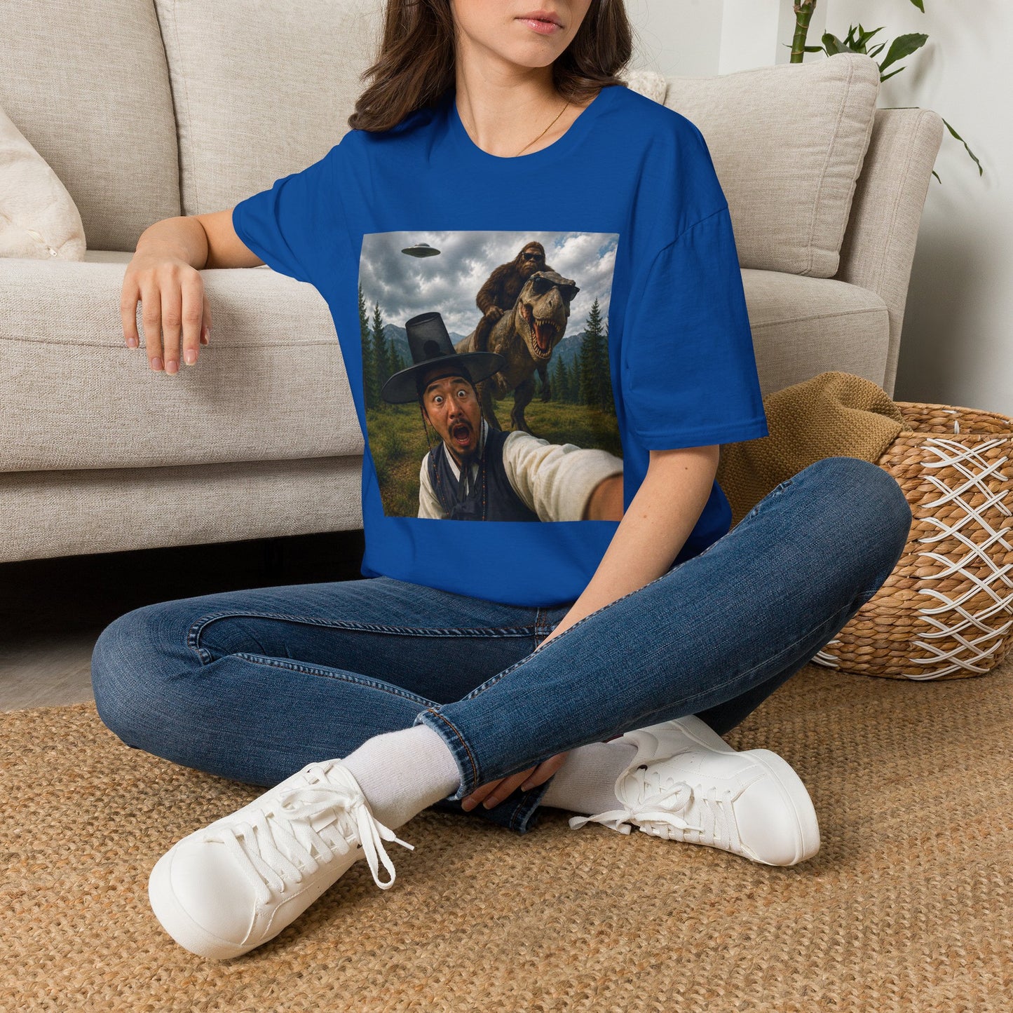 Funny Bigfoot Selfie T-Shirt — UFO, T-Rex & Sasquatch Wilderness Tee